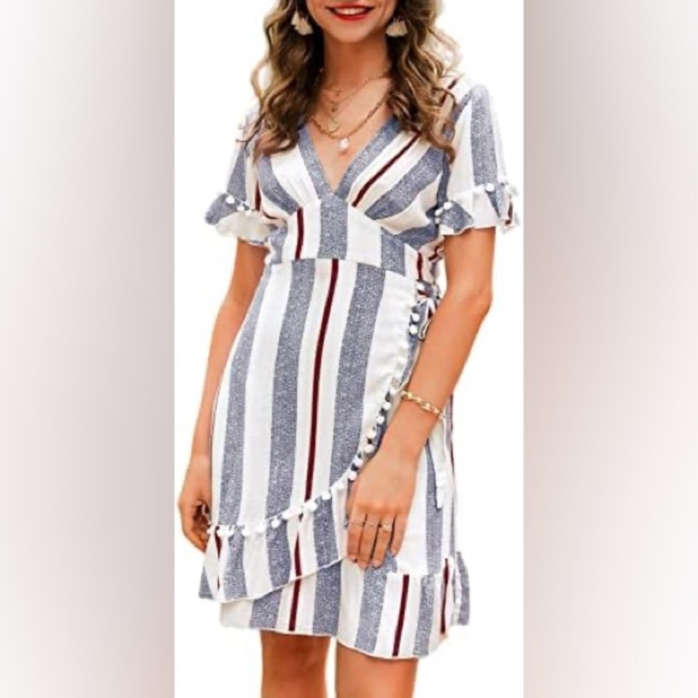 Simplee Boutique Asymmetrical Dress in Red, White, and Blue